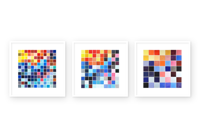 01 / 03 | "copy and paste - 06" | watercolor | 2013 | 12 x 12 / 144 pixels
<br>
<br> 
"copy and paste - 38" | watercolor | 2014 | 10 x 10 / 100 pixels
<br>
<br> 
"copy and paste - 34" | watercolor | 2013 | 7 x 7 / 49 pixels