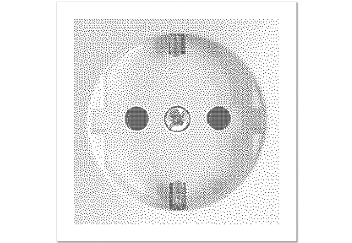 01 / 03 | series "shades of nothing" // "bit by bit" | title "formationstanz der elektronen" | 150 x 150 cm | ca. 15.000 drill holes | 2017 | sold